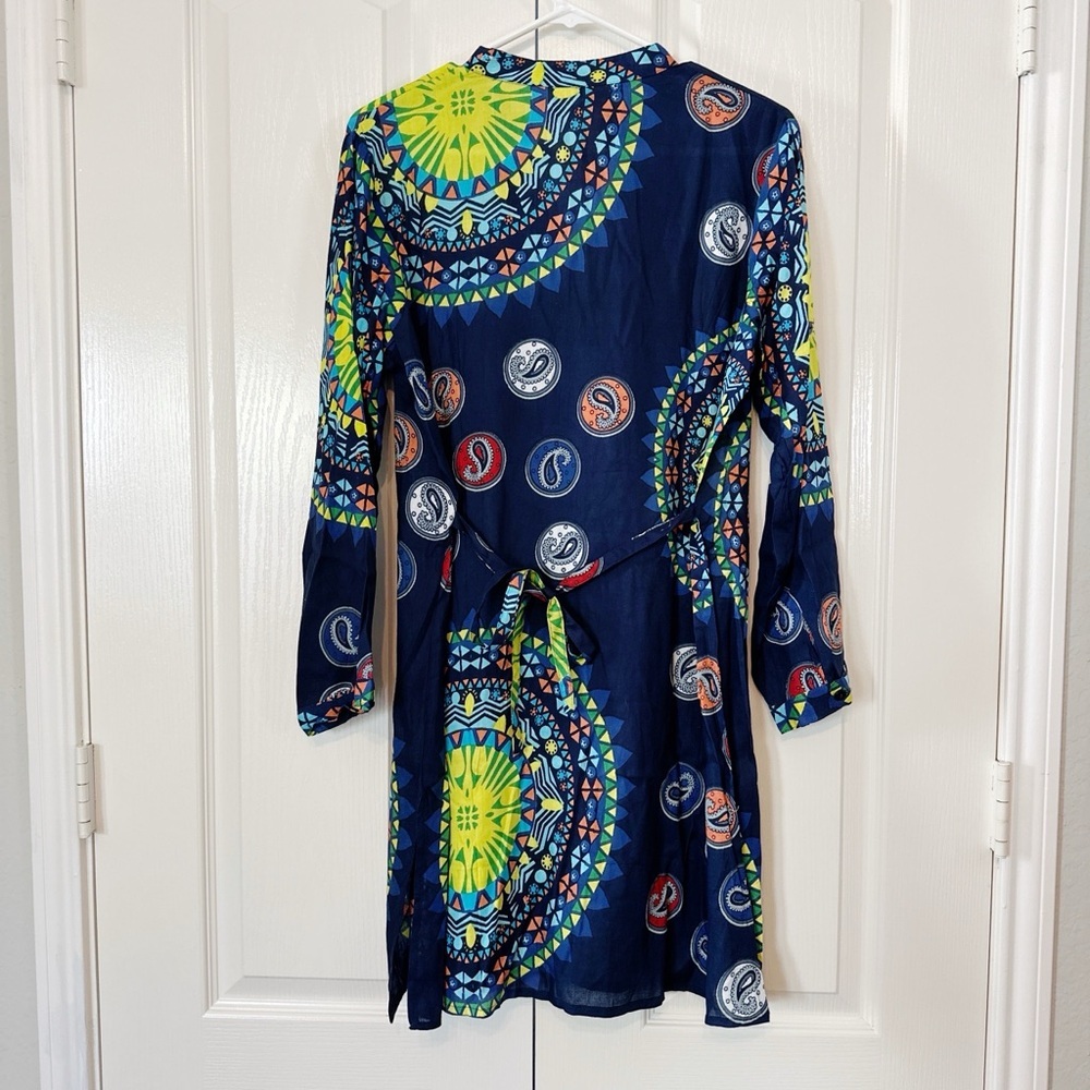 Colorful Patterned Tunic Cover-up Dress Size Large 100% Viscose - Picture 2 of 14